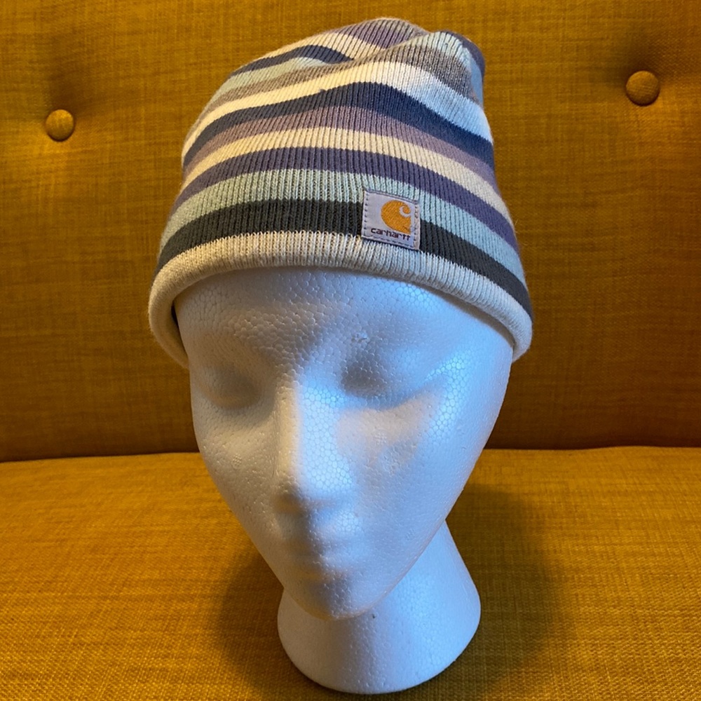 Striped Carhartt beanie cap one size in EUC.